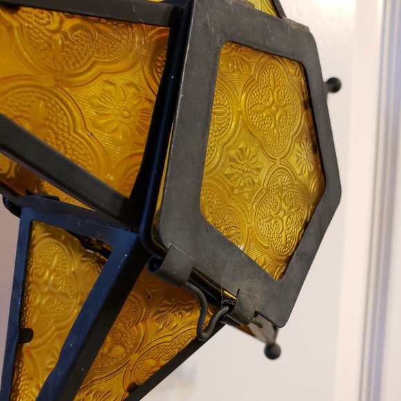 Moroccan Hanging Tealight Candle Lantern Yellow Glass Star - Picture 5 of 12